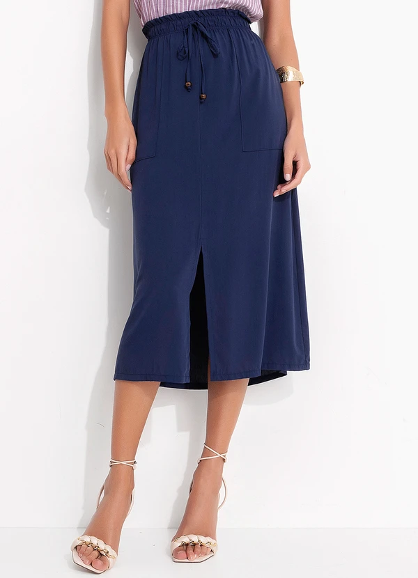 Quintess - Saia Azul Marinho em Viscose Plana