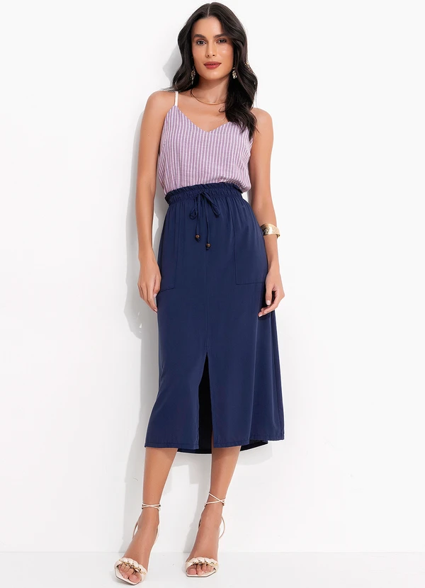 Quintess - Saia Azul Marinho em Viscose Plana 3