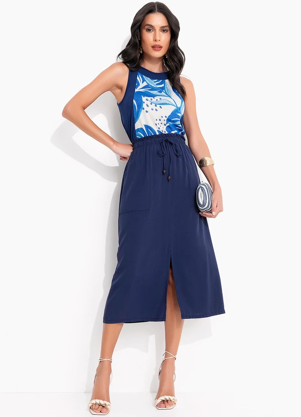 Quintess - Saia Azul Marinho em Viscose Plana 5