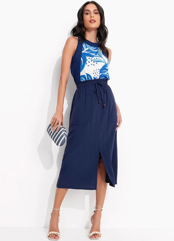 Quintess - Saia Azul Marinho em Viscose Plana 6