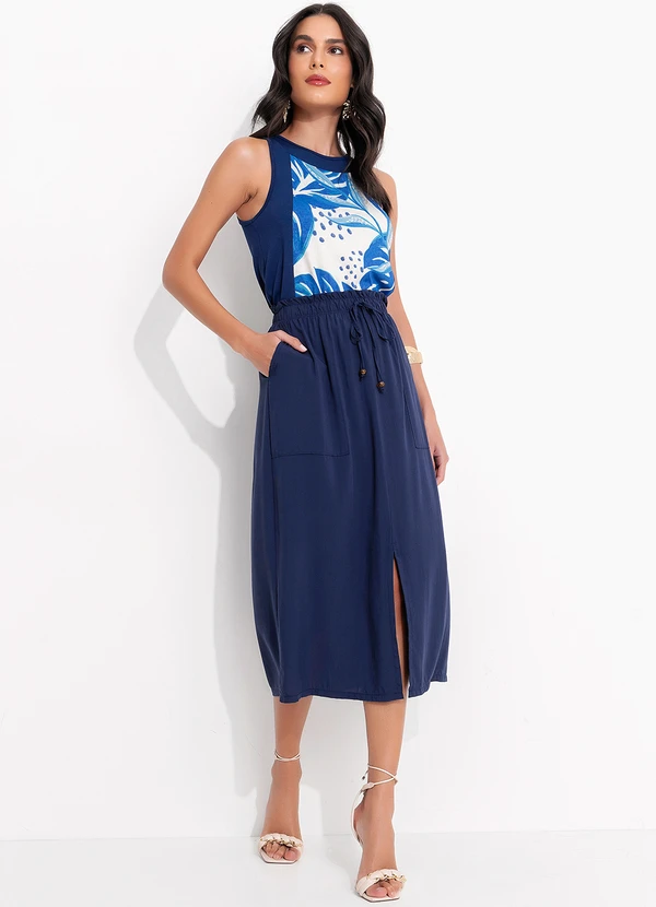 Quintess - Saia Azul Marinho em Viscose Plana 7