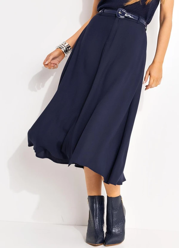 Quintess - Saia Azul Marinho em Viscose Plana