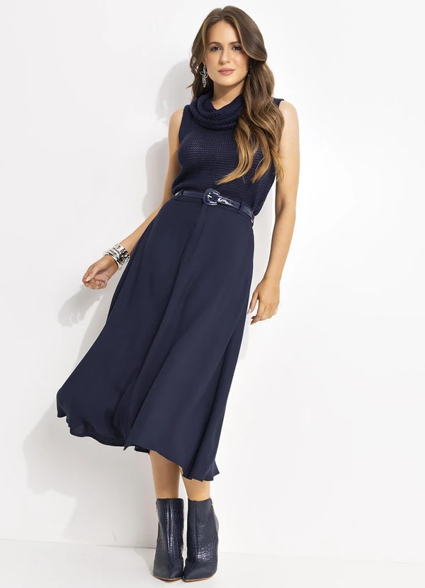 Quintess - Saia Azul Marinho em Viscose Plana 3