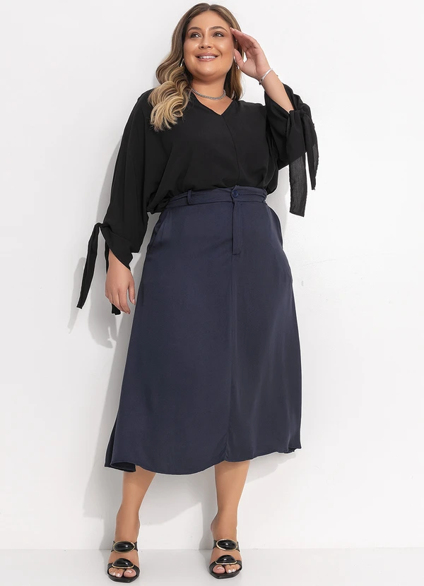 Quintess - Saia Azul Marinho em Viscose Plana 9