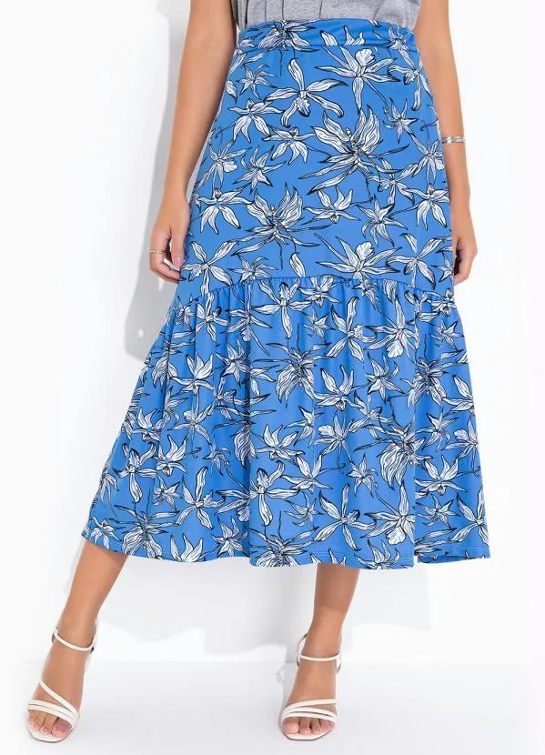 Queima Estoque - Saia Azul Midi Moda Evangélica