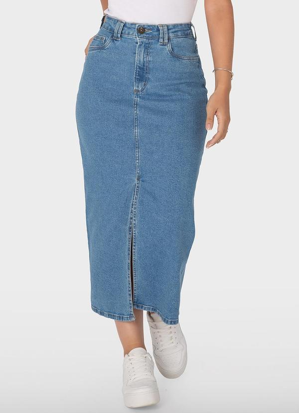 Malwee - Saia Azul Mídi Reta Jeans