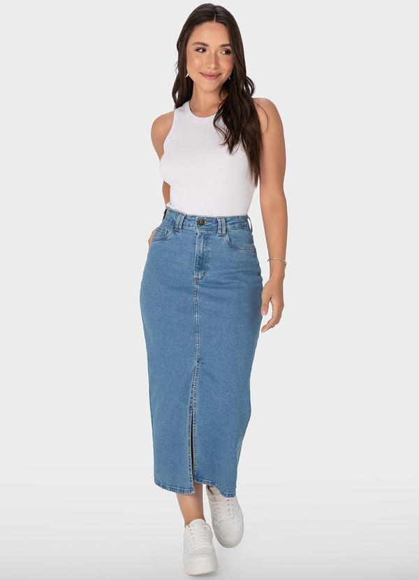 Malwee - Saia Azul Mídi Reta Jeans 3