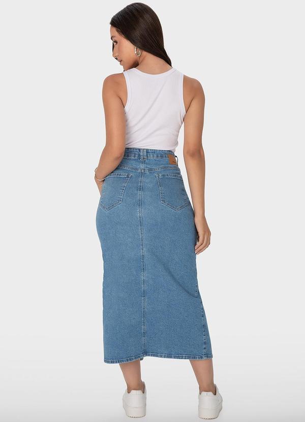 Malwee - Saia Azul Mídi Reta Jeans 4
