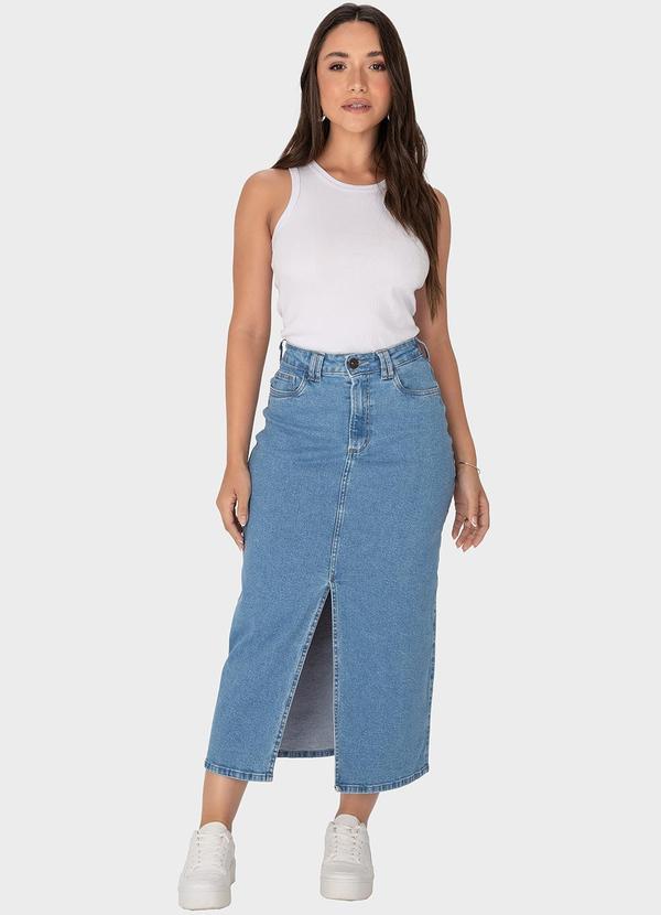 Malwee - Saia Azul Mídi Reta Jeans 5