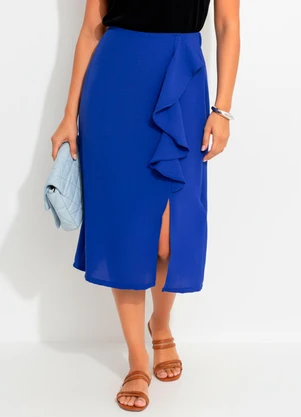 Quintess - Saia Azul Royal em Crepe Plano - QUINTESS