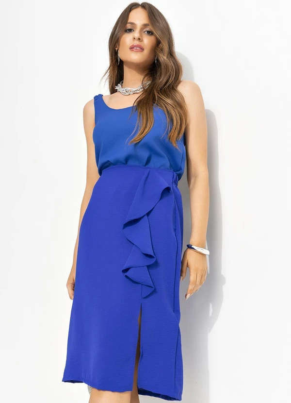 Quintess - Saia Azul Royal em Crepe Plano 9