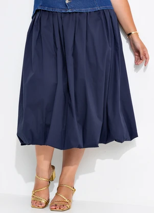 Quintess - Saia Balonê Azul Marinho em Tricoline - QUINTESS