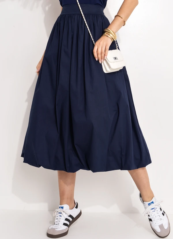 Quintess - Saia Balonê Azul Marinho em Tricoline