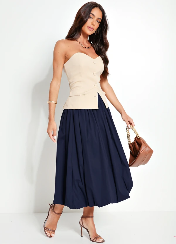 Quintess - Saia Balonê Azul Marinho em Tricoline 5