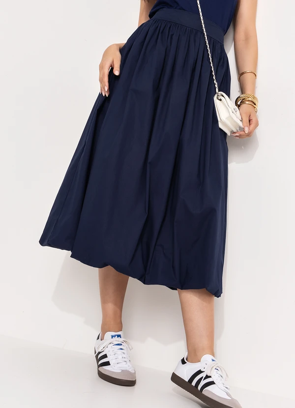 Quintess - Saia Balonê Azul Marinho em Tricoline 6