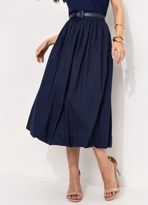 Quintess - Saia Balonê Azul Marinho em Tricoline 7