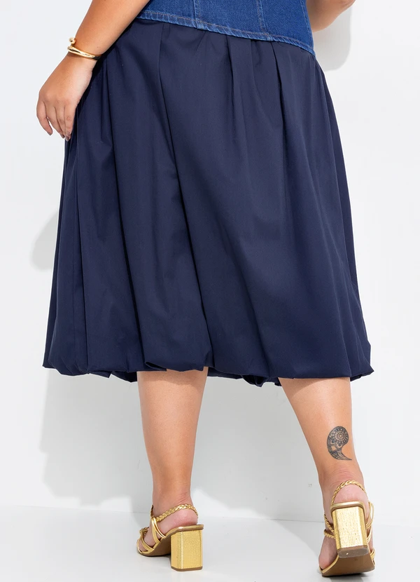 Quintess - Saia Balonê Azul Marinho em Tricoline 9