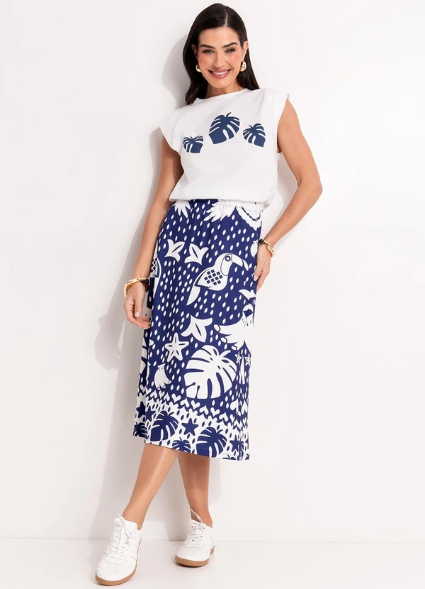 Quintess - Saia Barrado Azul em Malha Fria 5