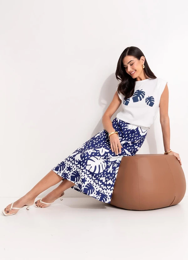 Quintess - Saia Barrado Azul em Malha Fria 8