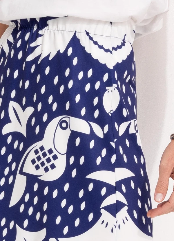 Quintess - Saia Barrado Azul em Malha Fria