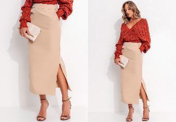 Saia Bege Claro em Crepe Plano