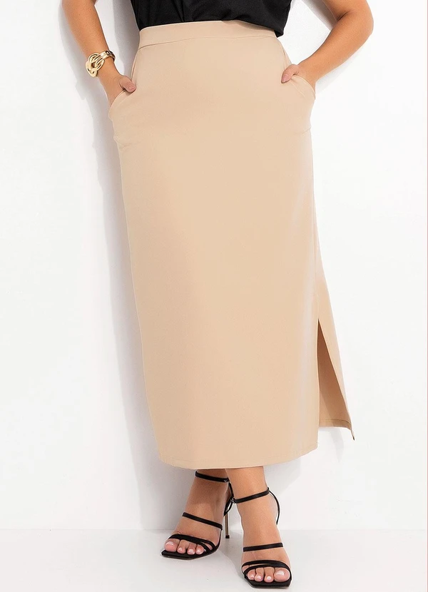 Quintess - Saia Bege Claro em Crepe Plano 7