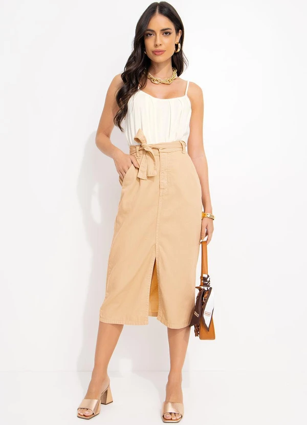 Quintess - Saia Bege em Jeans 3