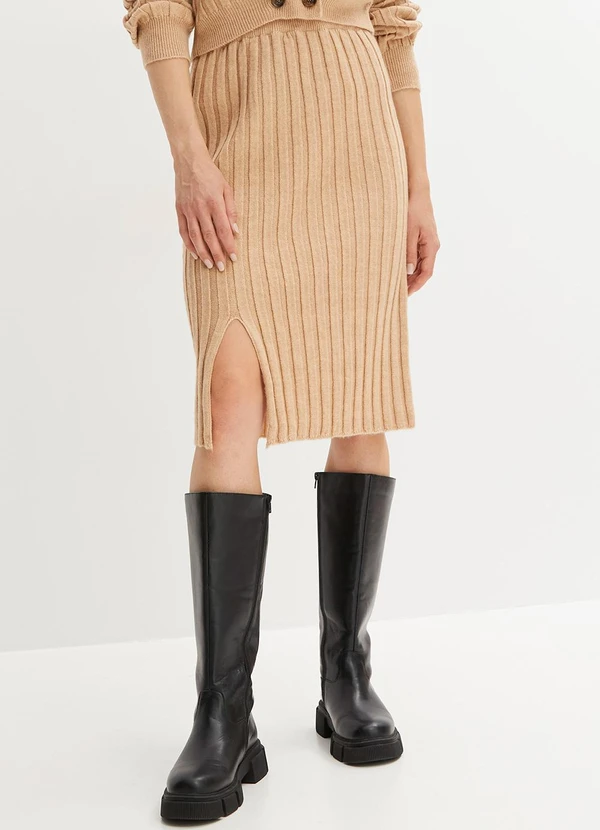 bonprix - Saia Bege em Tricô