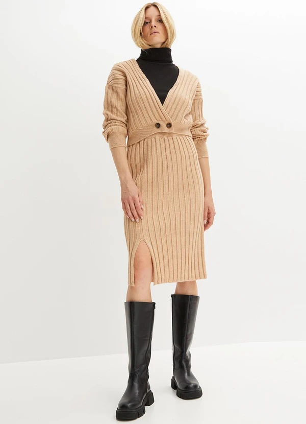 bonprix - Saia Bege em Tricô 3