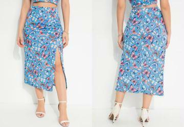 Saia Borboleta Azul com Fenda e Franzido