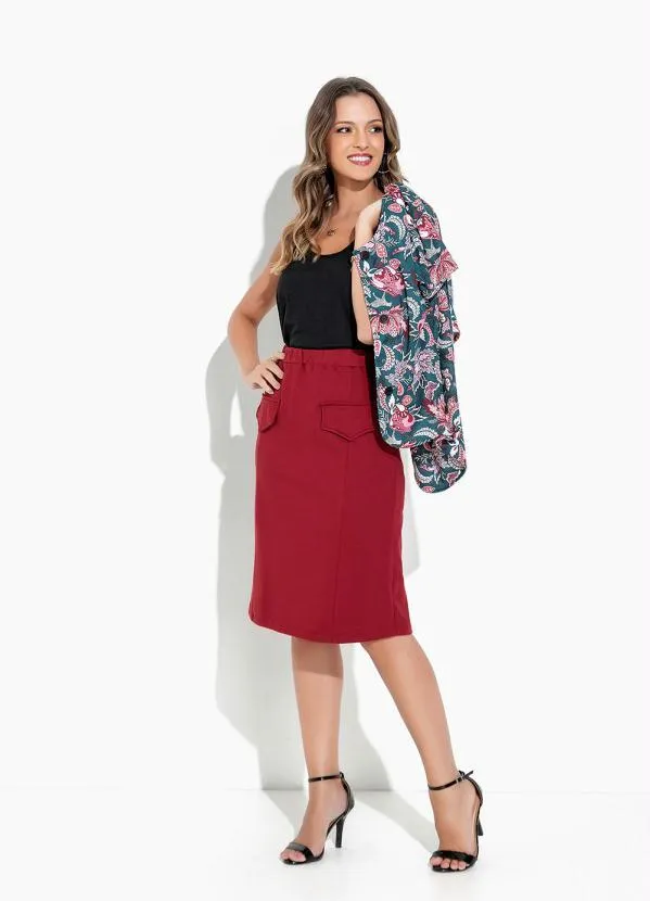 Rosalie - Saia Bordô com Lapela 3