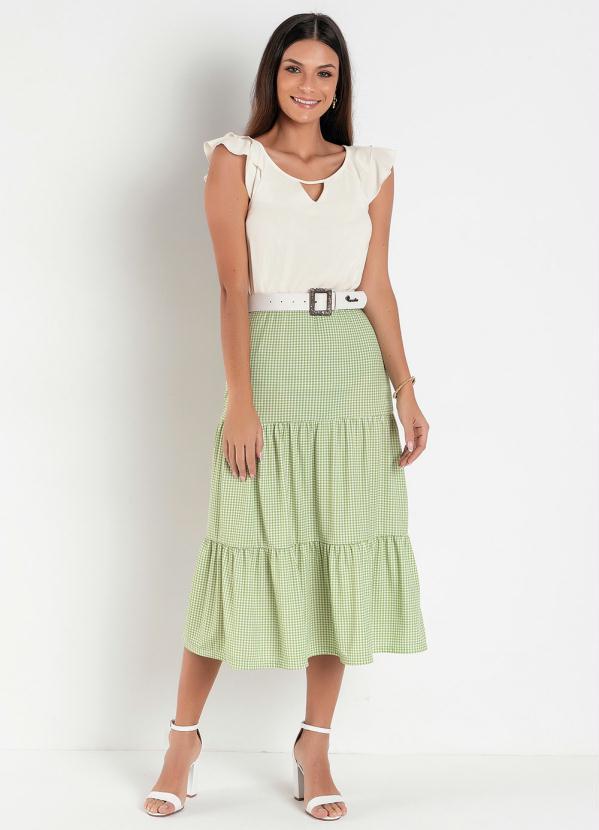 Rosalie - Saia Camadas Xadrez Verde 3