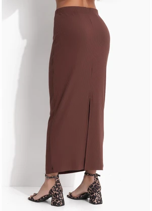 Colcci Jeans - Saia Canelada Midi Marrom - COLCCI JEANS