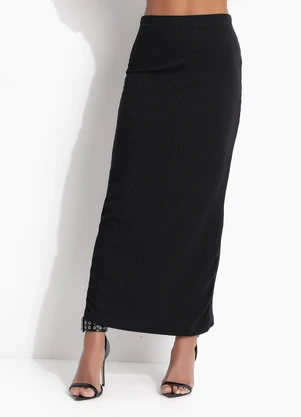 Colcci Jeans - Saia Canelada Midi Preto - COLCCI JEANS