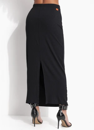 Colcci Jeans - Saia Canelada Midi Preto - COLCCI JEANS