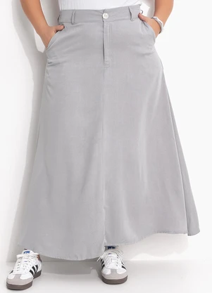 Quintess - Saia Cinza Claro em Viscose Plana - QUINTESS
