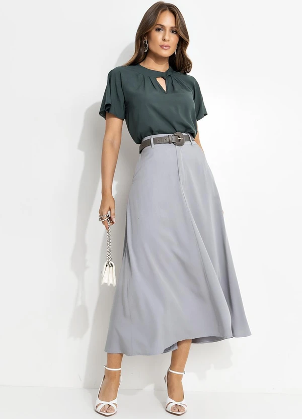 Quintess - Saia Cinza Claro em Viscose Plana 10