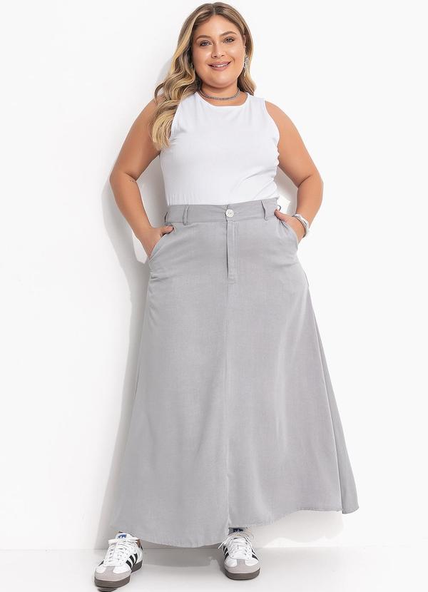 Quintess - Saia Cinza Claro em Viscose Plana 13