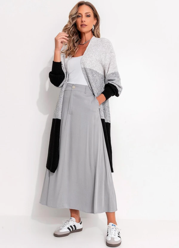 Quintess - Saia Cinza Claro em Viscose Plana 6