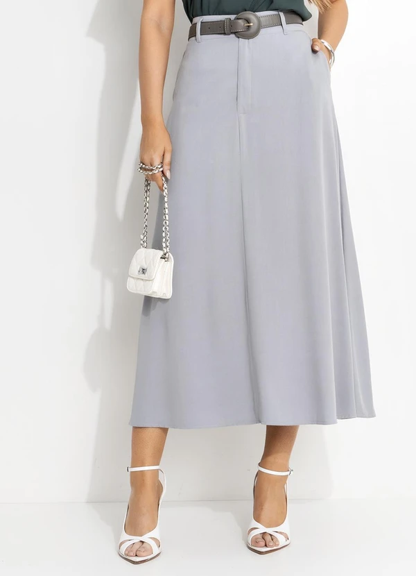 Quintess - Saia Cinza Claro em Viscose Plana 8