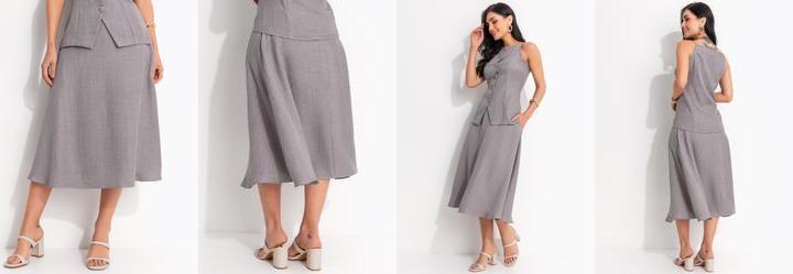 Saia Cinza em com Aspecto de Linho