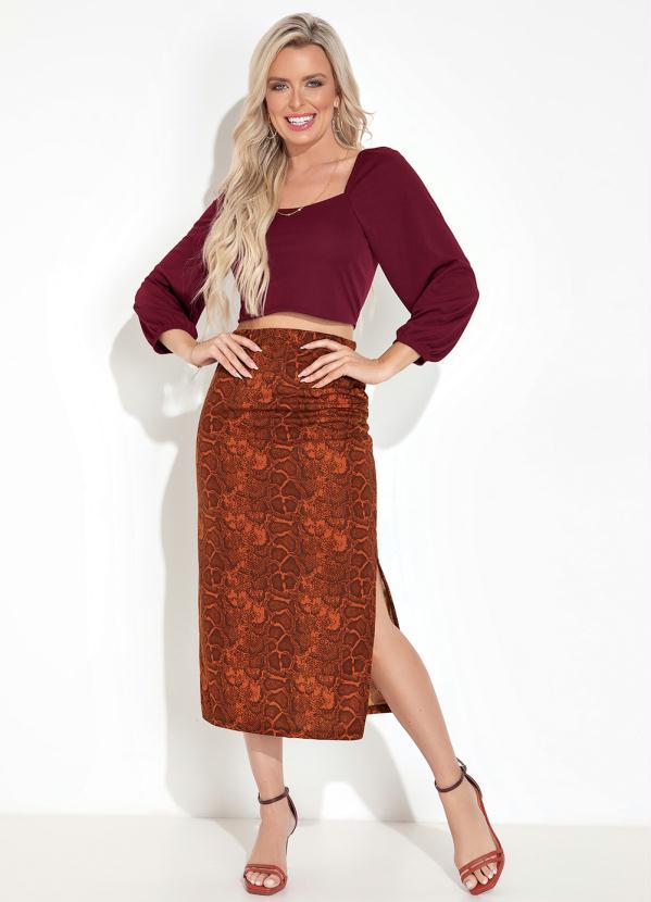 Moda Pop - Saia Cobra Laranja com Franzido e Fenda 3