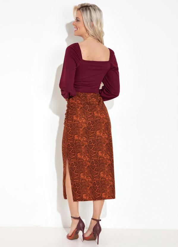 Moda Pop - Saia Cobra Laranja com Franzido e Fenda 4