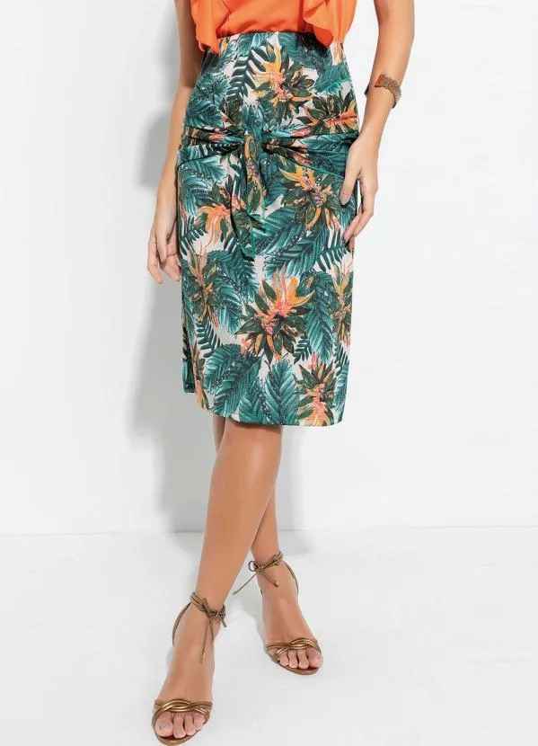 Outlet - Saia com Amarração Folhas Verde