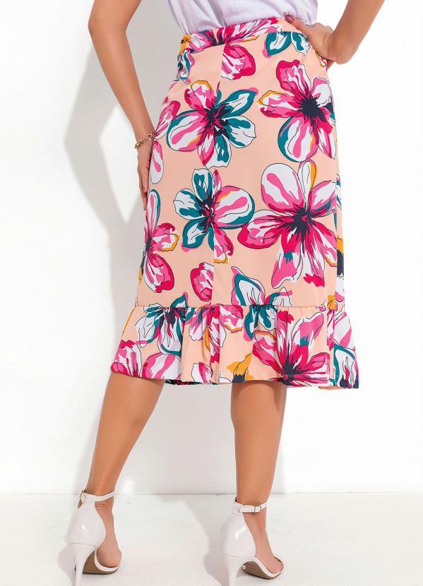 Outlet - Saia com Babado Floral Bege 2