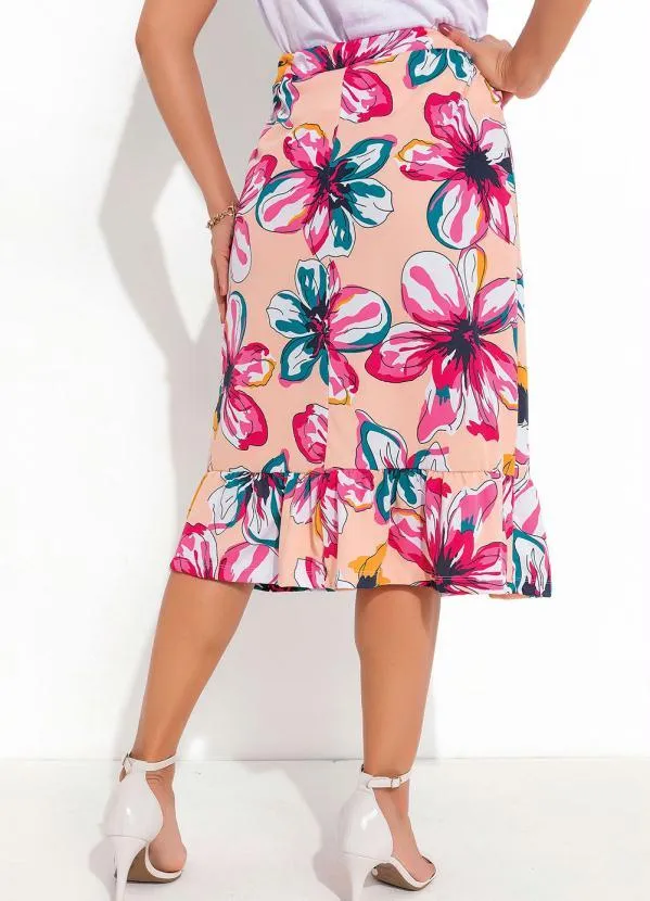 Queima Estoque - Saia com Babado Floral Bege 2