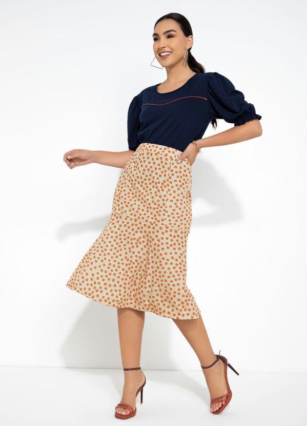 Queima Estoque - Saia com Babado Geométrica Bege 3