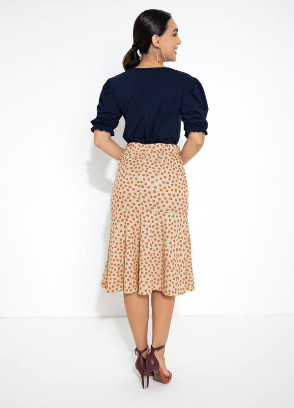 Queima Estoque - Saia com Babado Geométrica Bege 4