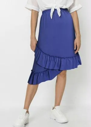 Queima Estoque - Saia com Babados Assimétrica Azul - QUEIMA ESTOQUE