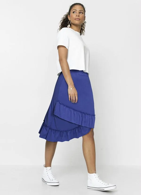 Queima Estoque - Saia com Babados Assimétrica Azul 3